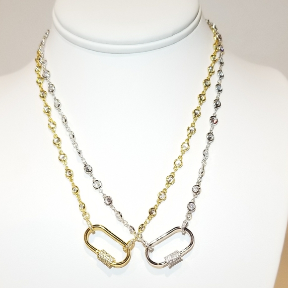 CZ Oval Carabiner Lock Pendant Charm Necklace NEW - Picture 6 of 11